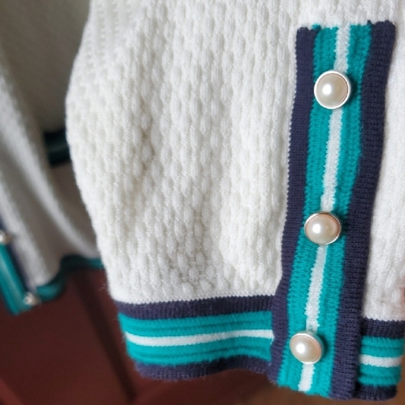 Talbots White and Green Cardigan with Nautical Trim - Picture 5 of 8
